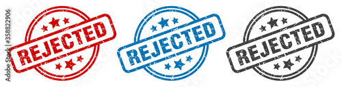 rejected stamp. rejected round isolated sign. rejected label set