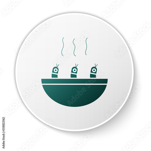 Green Soup with shrimps icon isolated on white background. Tom yum kung soup. White circle button. Vector.