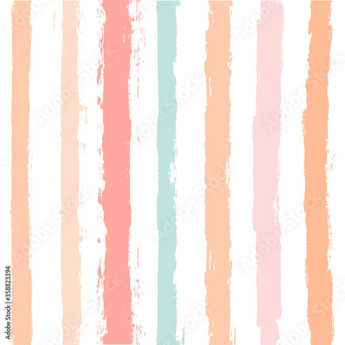 Hand drawn striped pattern, pink, orange and green girly stripe seamless background, childish pastel brush strokes. vector grunge stripes, cute baby paintbrush line backdrop