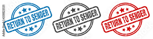 return to sender stamp. return to sender round isolated sign. return to sender label set