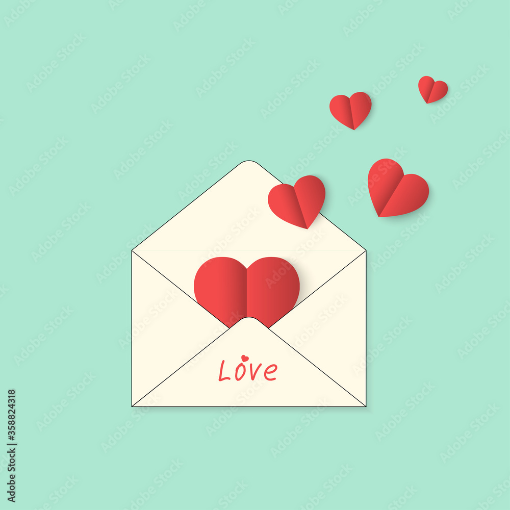 Open envelope with paper hearts