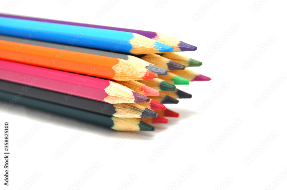 Pencils сolored on a white background close up. Drawing, art Pencils сolored on a white background close up. Drawing, art