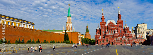 It's Panorama of the Red Square, State Historical Museum, St. Nicholas Tower and the Eastern Kremlin Wall (Moscow, Russian Federation)