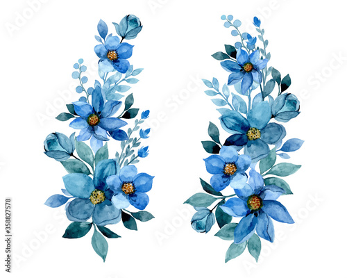 beautiful bouquets with blue flower watercolor