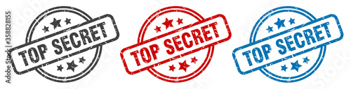 top secret stamp. top secret round isolated sign. top secret label set