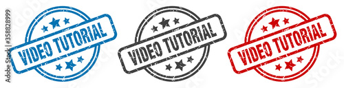 video tutorial stamp. video tutorial round isolated sign. video tutorial label set