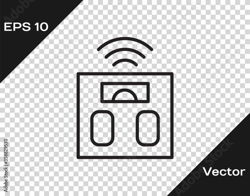 Black line Smart bathroom scales icon isolated on transparent background. Weight measure equipment. Internet of things concept with wireless connection. Vector.