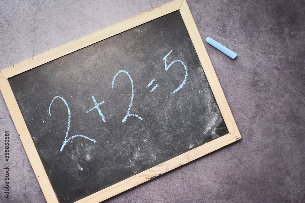 Mistake in math formula on chalkboard, education concept Mistake in math formula on chalkboard, education concept