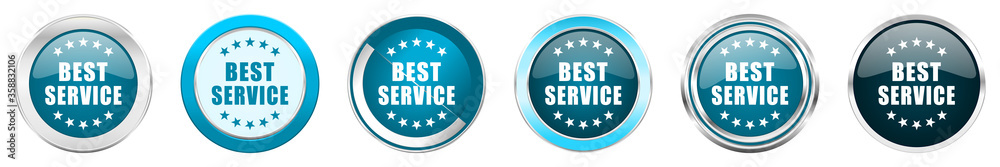 Best service silver metallic chrome border icons in 6 options, set of web blue round buttons isolated on white background Best service silver metallic chrome border icons in 6 options, set of web blue round buttons isolated on white background