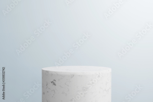 3d render abstract background, Mockup scene. white marble podium and blue background for product.