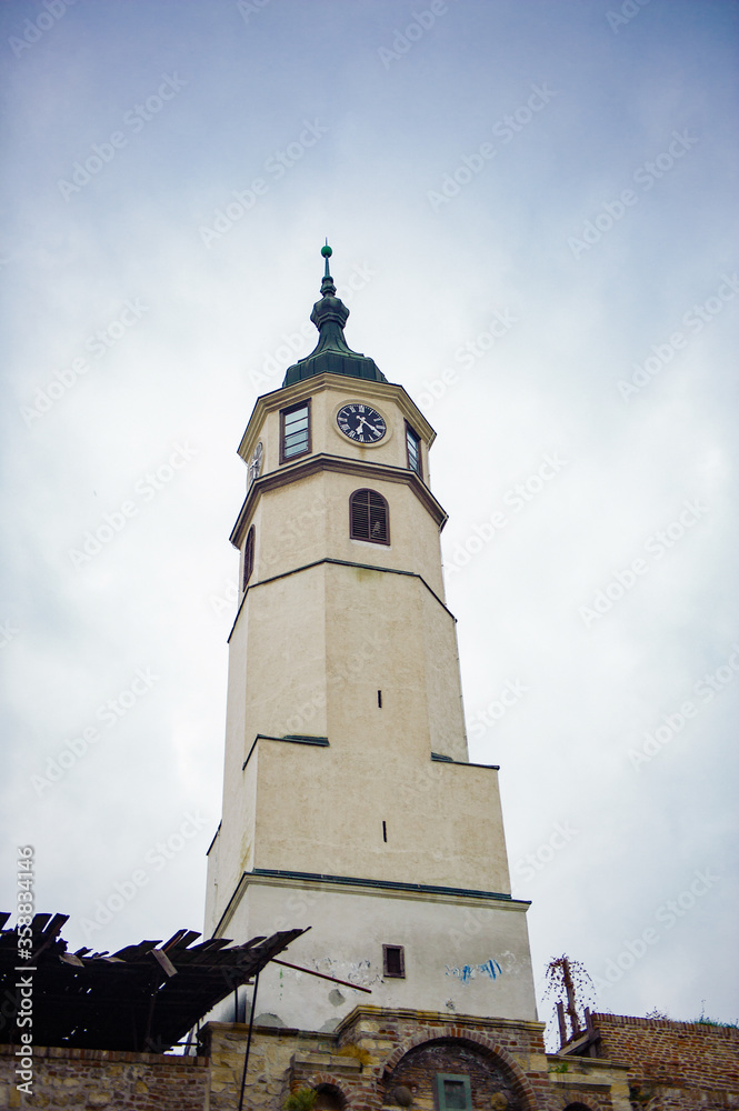 It's Clock tower of the Belgrade Fortress (Stari Grad). Belgrade Fortress - Monument of Culture of Exceptional Importance in 1979. Serbia