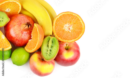 Set of fruits isolated on a white background. Free space for text.