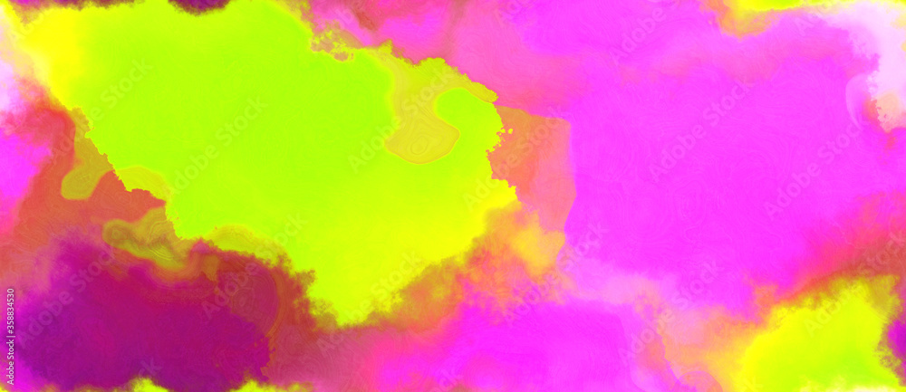 abstract watercolor background with watercolor paint with green yellow, neon fuchsia and coffee colors