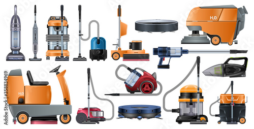 Vacuum cleaners realistic set icon. Vector illustration cleaning hoover on white background. Vector realistic set icon vacuum cleaners .