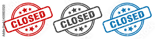 closed stamp. closed round isolated sign. closed label set