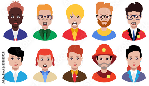 People icons set avatar profile diverse faces (use for social network)