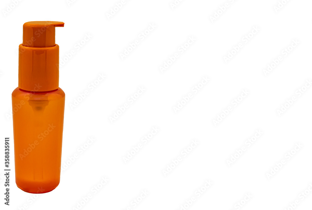 Plastic orange container for cosmetics isolate close-up Plastic orange container for cosmetics isolate close-up