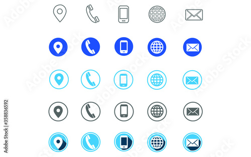 5 different style contact icons in vector.