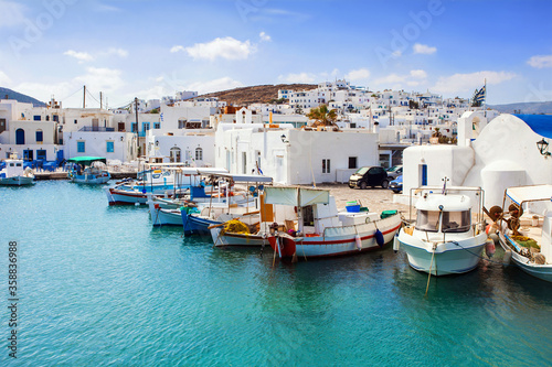 Greek fishing village in Paros island, Naousa, Greece. Travel, vacations concept