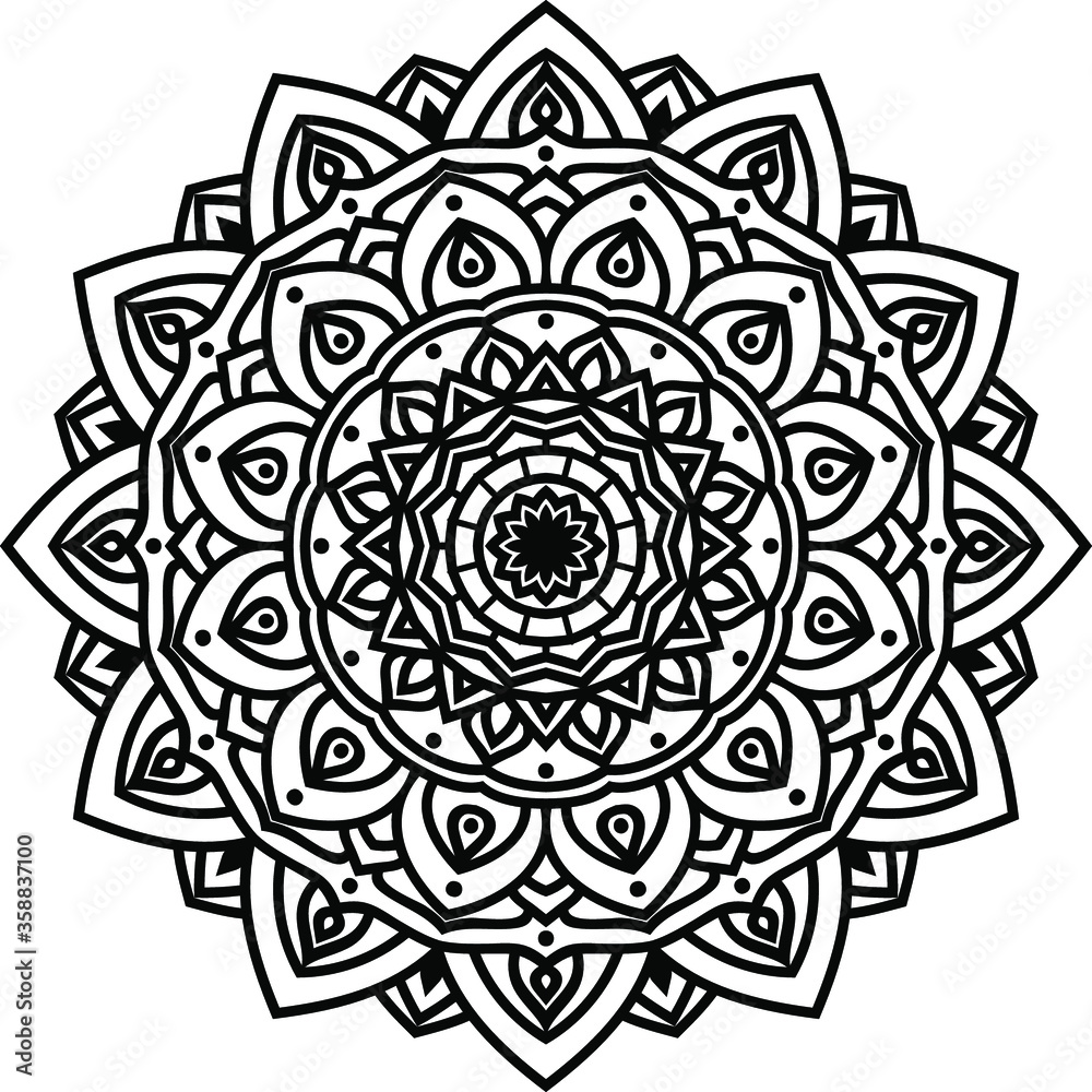 Mandala art or circular pattern for page decoration card, adult coloring book, logo, meditation poster, henna, mehndi, tattoo.
