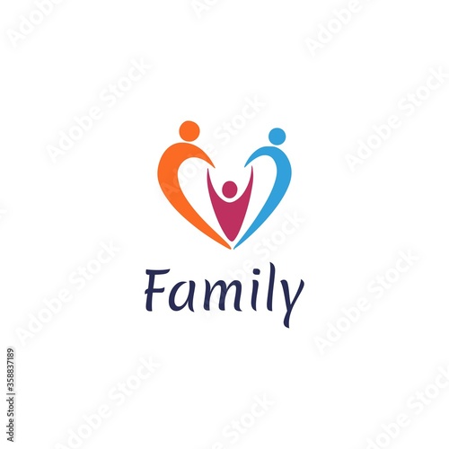 Family logo design template, human icon with colorful design
