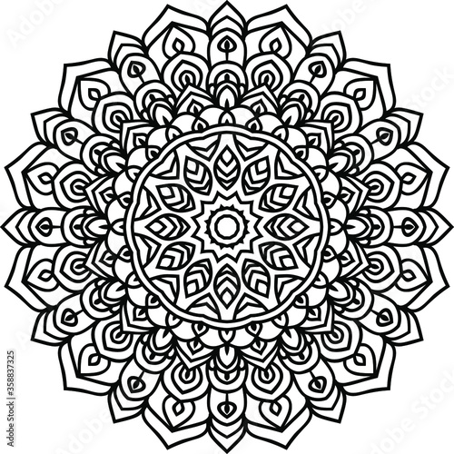 Vector mandala art or circular pattern for decoration elements, meditation poster, stress relief, henna, adult coloring book page, decoration card. 