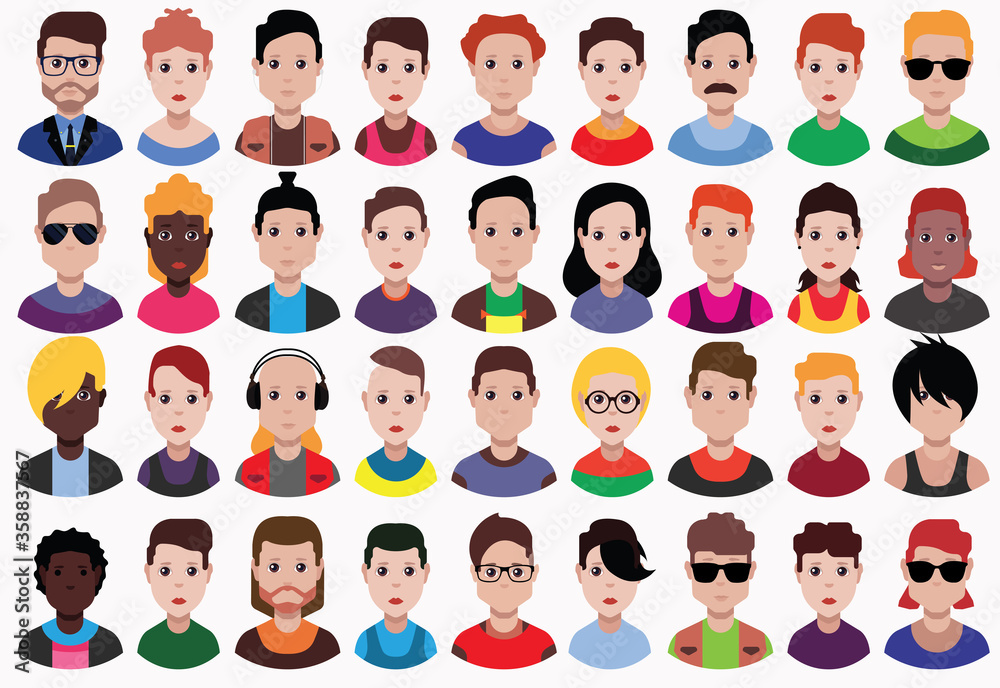 People icons set avatar profile diverse faces (use for social network) People icons set avatar profile diverse faces (use for social network)