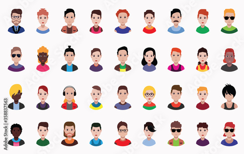 People icons set avatar profile diverse faces (use for social network)