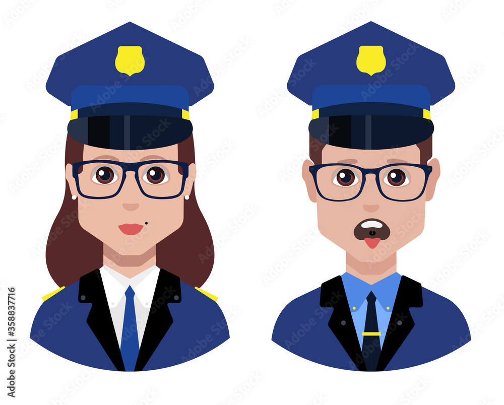 Policeman and policewoman officer avatar