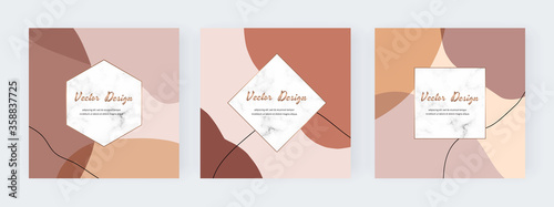 Social media square banners with nude abstract freehand brush stroke watercolor shapes  © SVector