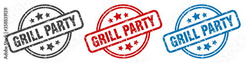 grill party stamp. grill party round isolated sign. grill party label set