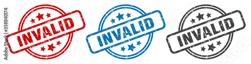 invalid stamp. invalid round isolated sign. invalid label set photo