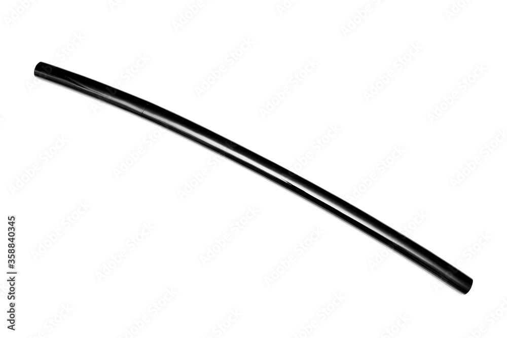 Shiny black Japanese sword with scabbard isolated in white background . This kind of Japanese sword is called 'Shirasaya' Shiny black Japanese sword with scabbard isolated in white background . This kind of Japanese sword is called 'Shirasaya'