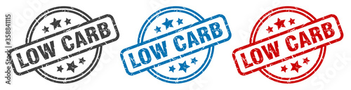low carb stamp. low carb round isolated sign. low carb label set