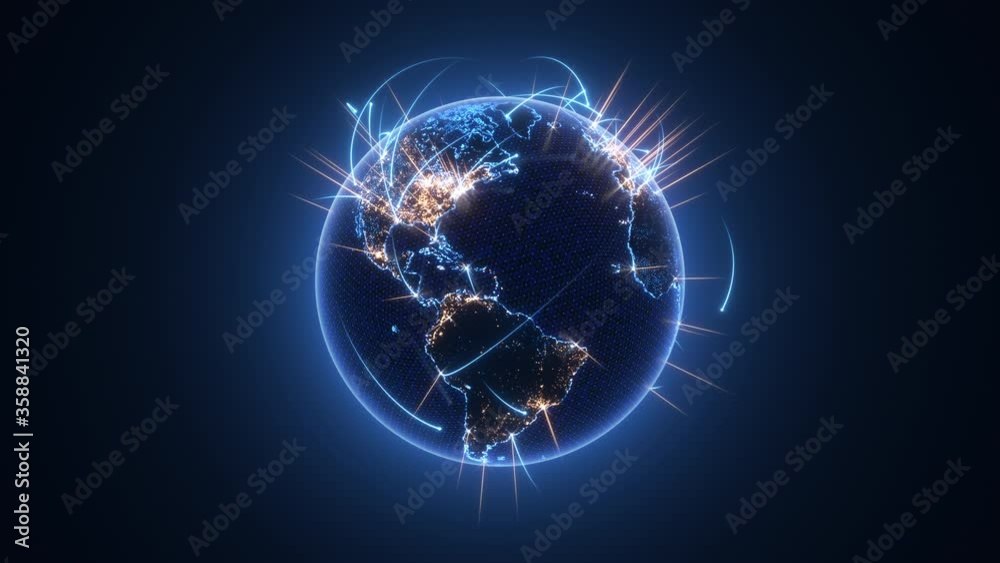 Global Network Connection. 
Loopable Moving Image. 
World Map Courtesy of NASA