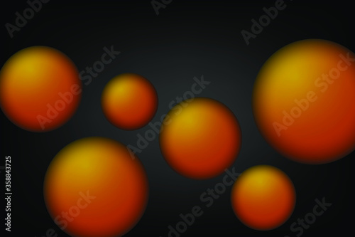 Abstract 3d vector design of metallic spheres, glossy realistic spheres on dark background.