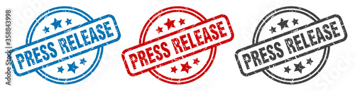 press release stamp. press release round isolated sign. press release label set
