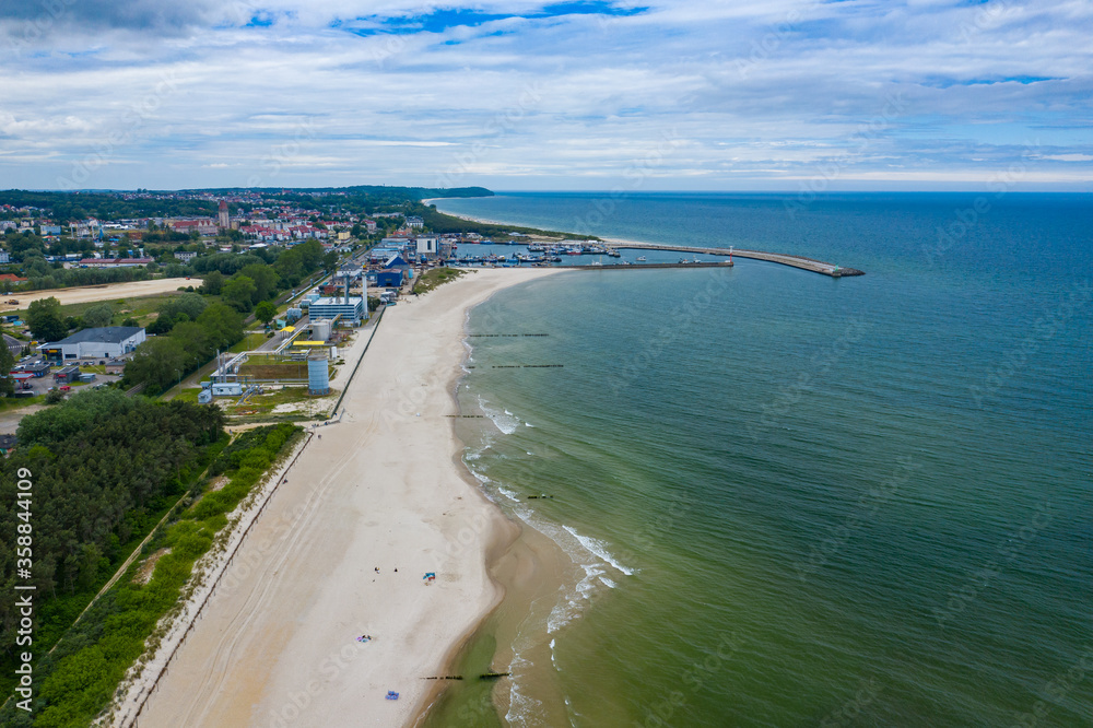 Aerial view of Wladyslawowo marina, port and beach. Pomerania, Poland.