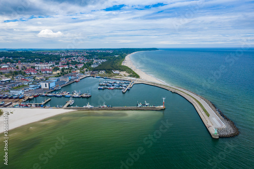 Aerial view of Wladyslawowo marina, port and beach. Pomerania, Poland. photo