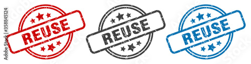 reuse stamp. reuse round isolated sign. reuse label set