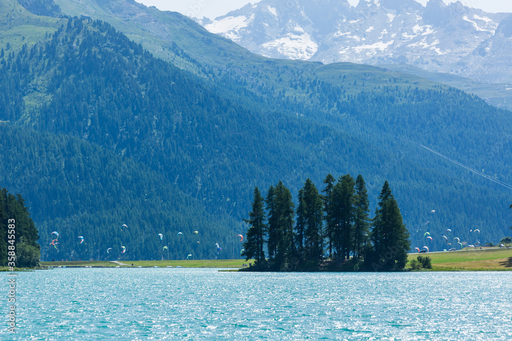 Kite surfing at Silvaplana lake-Engadine-Switzerland