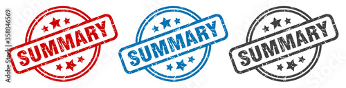 summary stamp. summary round isolated sign. summary label set