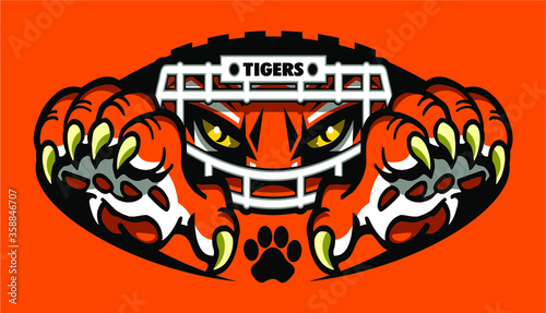 tigers football team design with mascot inside ball for school, college or league