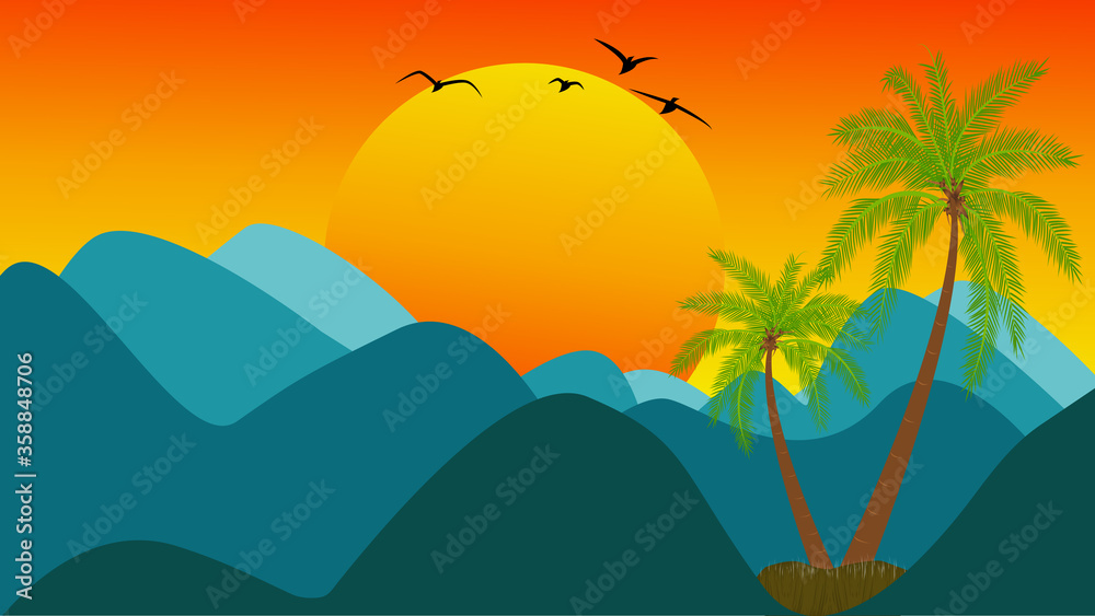 Landscape Mountain Morning Sunrise Wallpaper stock Illustration