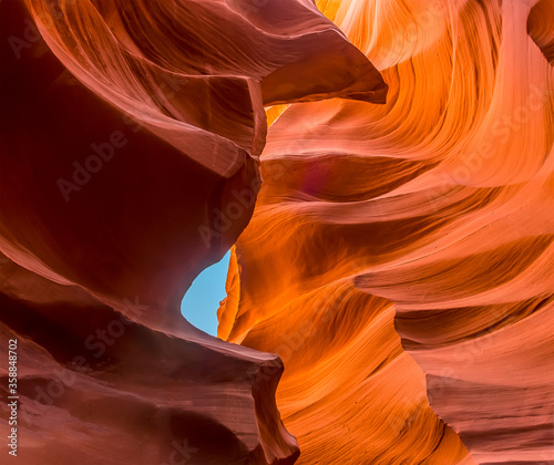 A view of the shapes and features eroded into the rock sides of lower Antelope, Canyon, Page, Arizona