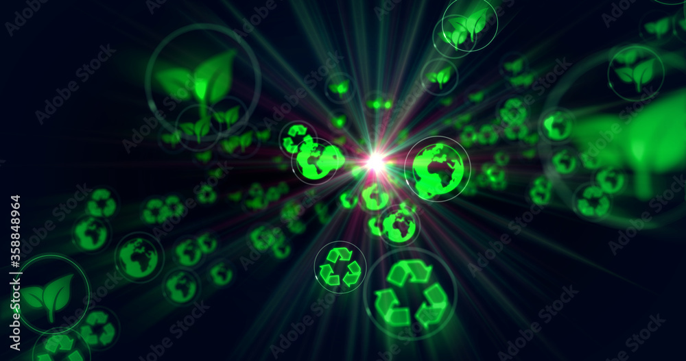 Ecology and recycling symbols digital tree illustration Ecology and recycling symbols digital tree illustration