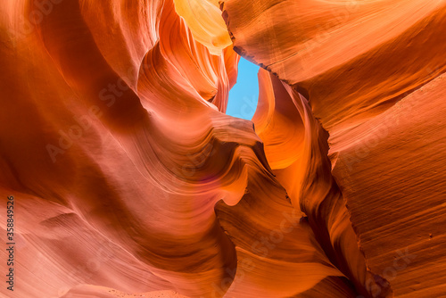 Wave shapes eroded into the rock faces in lower Antelope Canyon, Page, Arizona