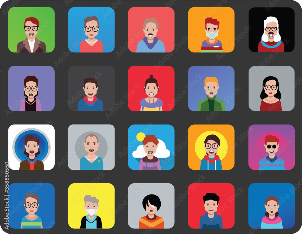 User avatars, avatars with faces and heads for social network ( Male and female faces ) User avatars, avatars with faces and heads for social network ( Male and female faces )