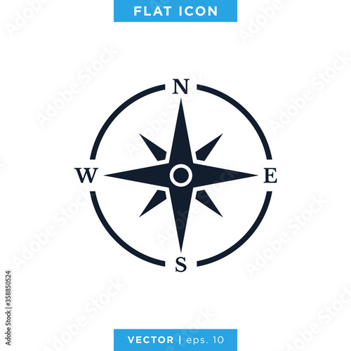 Compass wind rose icon vector logo design template. Vintage style.