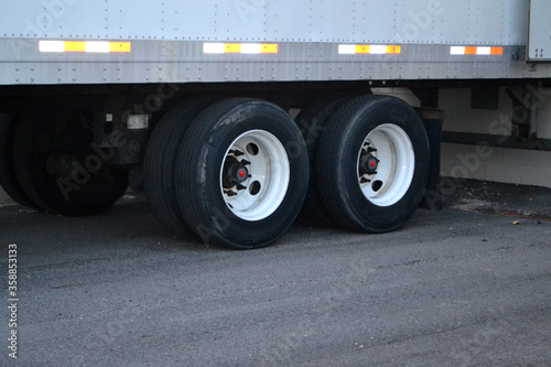 A Semi Truck with Black Tires Closeup View